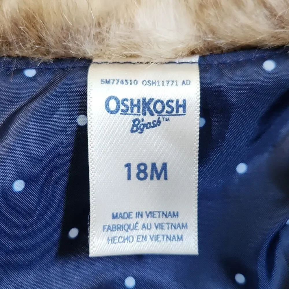 OshKosh B'gosh Baby Girl Polka Dot Lined‎ Brown Faux Fur Vest Size 18M Buttons